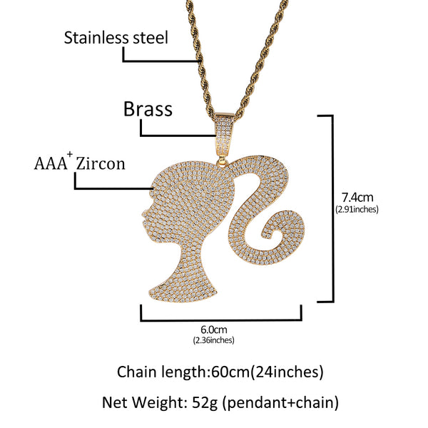 Barbie Pendant and Necklace Silver Silhouette on B...